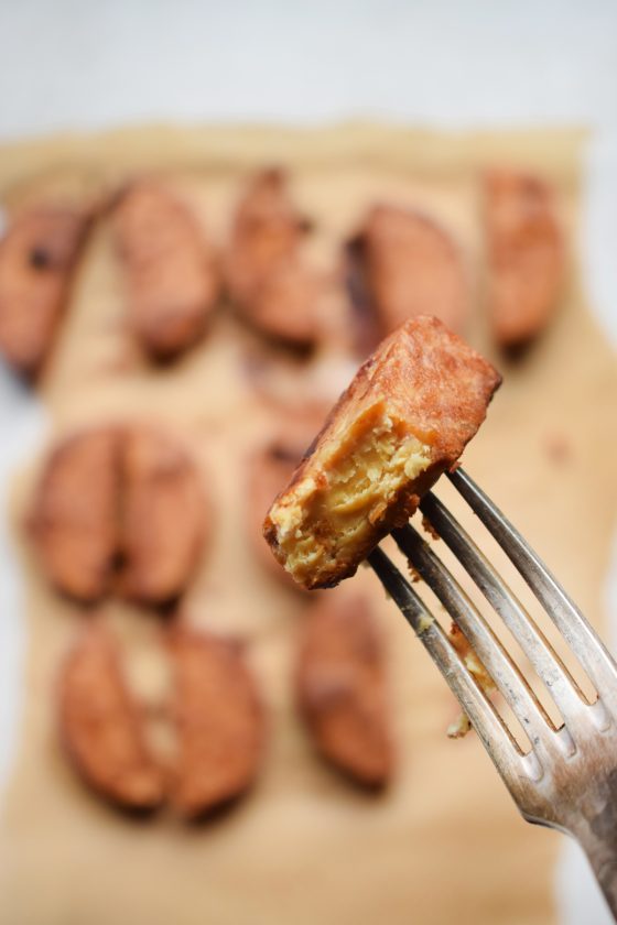 Marmite Peanut Butter Marinated Baked Tempeh Let's Eat Smart